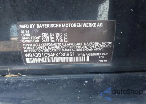 2015 BMW 320I z USA, uszkodzony, nr VIN WBA3B1C54FK135951